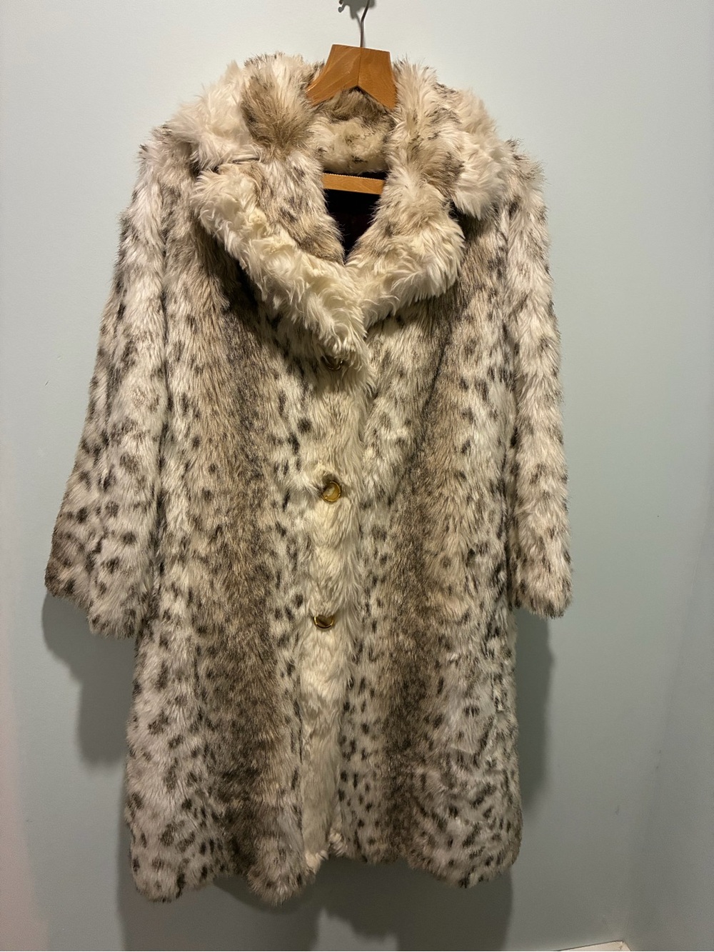 Vintage Plush Ivory Faux Fur Lynx Snow Leopard  Midi Coat Size 12